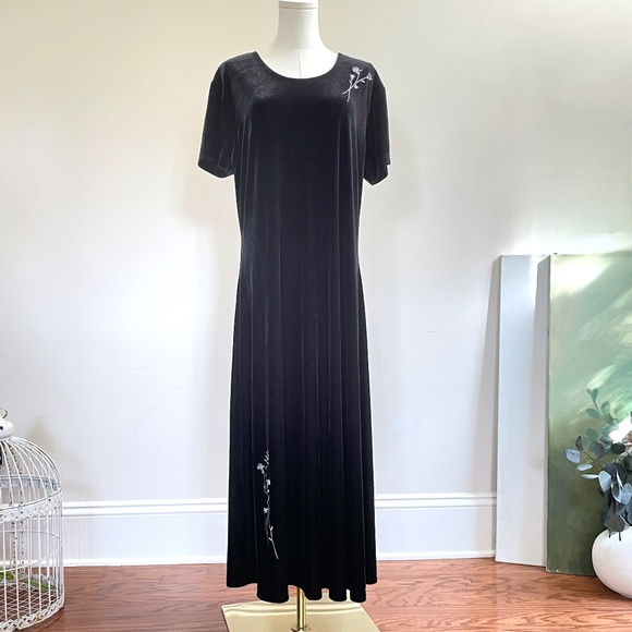 Vintage Velvet Maxi Dress XL Embroider Whimsigoth Vamp Dark Romantic Witchy Y2K - Picture 1 of 10